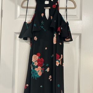Candie's Black Dress with Red Floral Accents